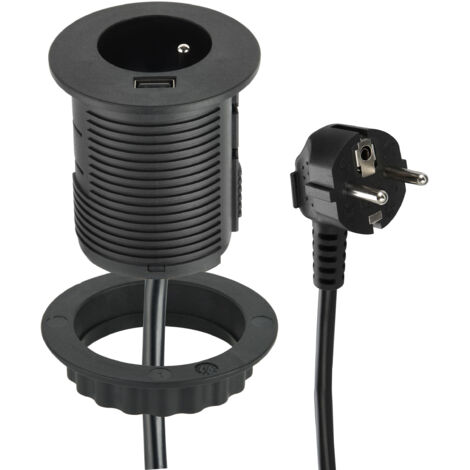 Bloc Multiprise Encastrable Compacte avec 1 Prise + 1 Port USB 2.0A Charge Rapide, Facile a Installer, Prolongateur de 2M de câble (1/5)