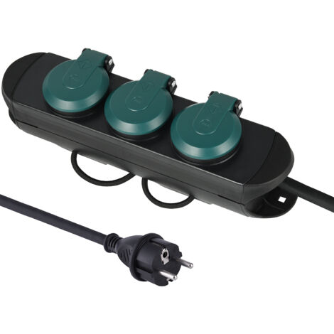 Bloc Multiprises Étanche Professionnel avec Enrouleur, 3 Prises avec Capuchon 16A Françaises, Câble H07RN-F 3G1.5 , 1.4M, IP44 (1/3)