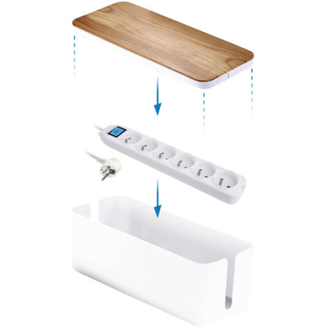 Boîte de Rangement pour câbles + Bloc Multiprise 6 Prises 16A, 1,5M, Blanc/Marron (1/2)