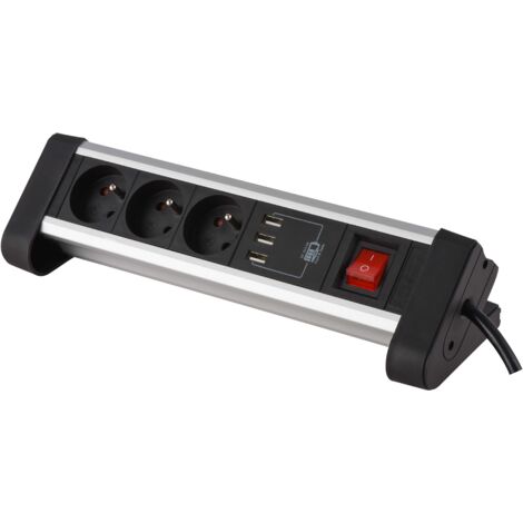 Bloc Multiprise de bureau encastrable 3 Prises + 3USB 3.4A, Longueur 1, 5 M Section 3G1 mm, Noir (1/5)