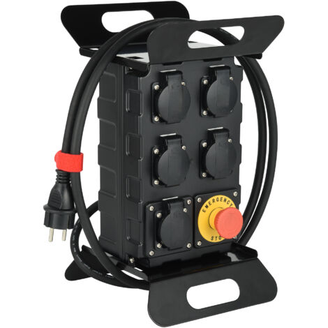 Coffret de Chantier 16A, 5 Prises Françaises IP44 16A, avec Disjoncteur Différentiel 30m et Bouton Poussoir d'arrêt, Cable H07RN-F 3G2.5mm Longueur 2m
