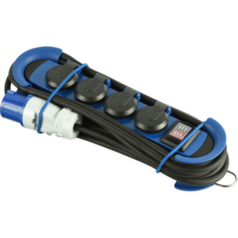 Bloc Multiprise Outdoor avec Fiche CEE,4 Prises Schuko IP44,avec 2 crochets + serre-câbles élastiques,Câble H07RN-F 3G1.5, 3M (1/5)