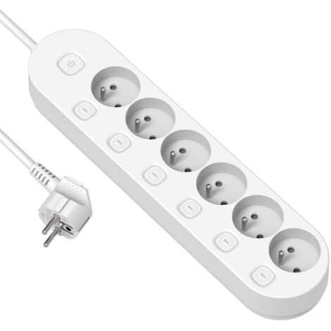 Electraline – Bloc multiprises 6 prises 16A avec interrupteurs individuels – Câble 1,5 m pour usage domestique – Protection enfants intégrée (1/5)