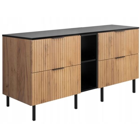 Waschtischunterschrank Flow - 140 cm - Schwarze Eiche - Modernes Design - Mit Regal und Arbeitsplatte
