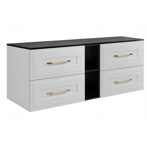 Waschtischunterschrank 140 cm - Weiß und Schwarz - Modern und Elegant - Mit MDF-Arbeitsplatte