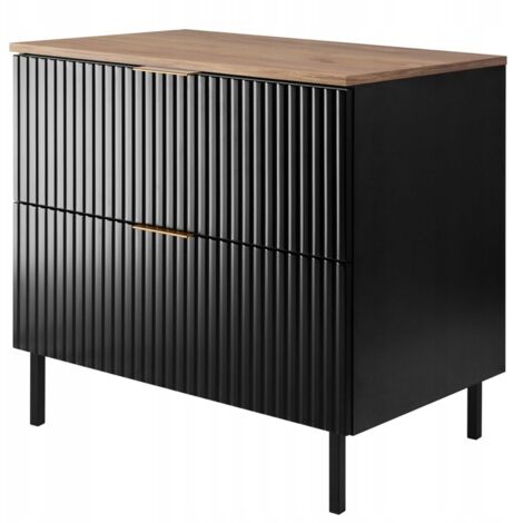 Waschtischunterschrank Flow 80 cm - Schwarz - Modernes Design - Mit Metallbeinen und Soft Close Schubladen