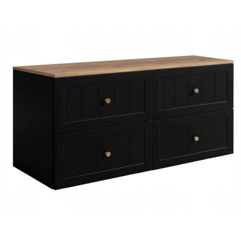 Waschtischunterschrank 120 cm - Schwarz und Craft Oak - Elegantes Design - Soft Close