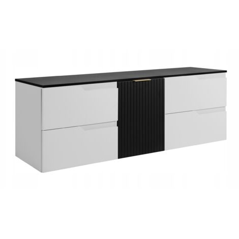 Waschtischunterschrank - 160 cm - Weiß und Schwarz - Modernes Design - Praktisch und elegant