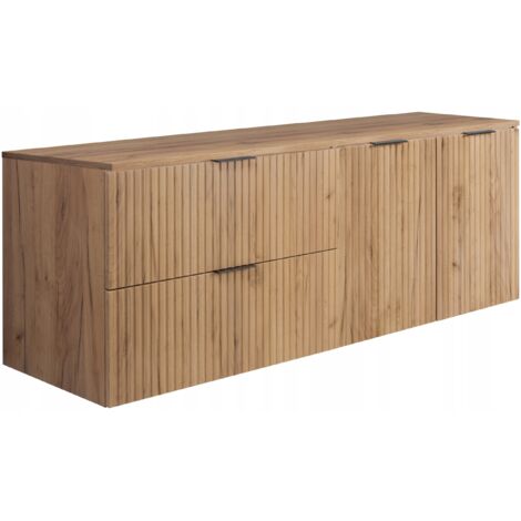 Waschtischunterschrank 160 cm - Goldene Eiche - Modernes Design - Elegante gerillte Fronten