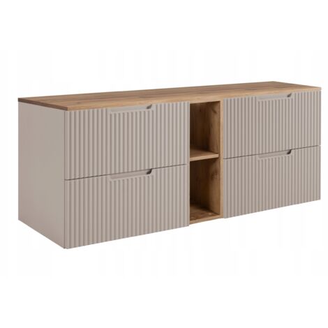 Vena Waschtischunterschrank - 140 cm - Kashmir und Eiche - Elegant und Praktisch - Soft Close