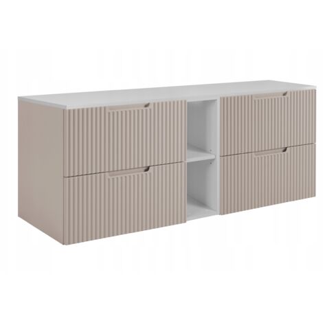 Waschtischunterschrank VENA - 140 cm - Kashmir weiß - Geriffelte Fronten - Soft close