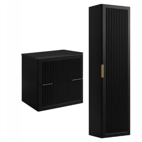 Waschtischunterschrank Set - 60 cm Schwarz - Modernes Design - Praktisch und elegant
