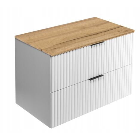 Waschtischunterschrank Flow - 80 cm - Weiß/Dekor Goldene Eiche - Elegant und Praktisch