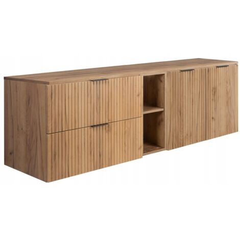 Waschtischunterschrank - 140 cm - Goldene Eiche - Modernes Design - Gerillte Fronten