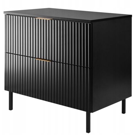 Waschtischunterschrank Flow 80 cm - Schwarz - Modernes Design - Soft Close Regale und Schubladen