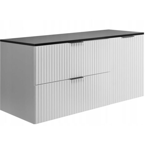 Hängende Waschtischunterschrank - 100 cm - Weiß - Modernes Design - MDF-Rippenfront