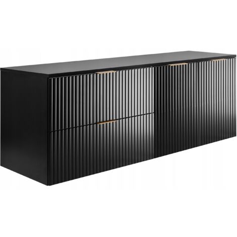 Waschtischunterschrank - 160 cm - Schwarz - Modernes Design - Mit gerillten Fronten