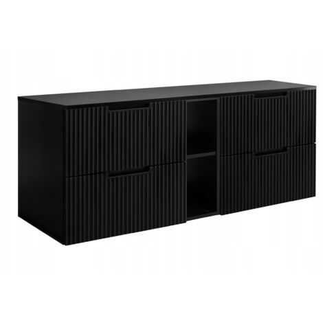 Waschtischunterschrank 140 cm - Schwarz - Gerillte Fronten - Praktisch und elegant