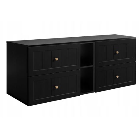 Waschtischunterschrank Gusto - 140 cm - Schwarz - Modernes Design - Soft Close Schubladen