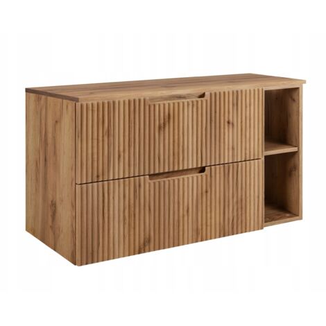 Waschtischunterschrank VENA - 80 cm - Eiche Craft Vergoldet - Modernes Design - Gerippte Fronten