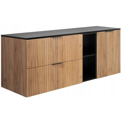 Waschtischunterschrank - 120 cm - Schwarze Eiche - Modernes Design - Geriffelte Fronten
