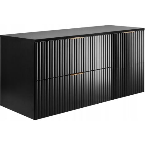 Waschtischunterschrank - 100 cm - Schwarz - Modernes Design - Geriffelte Fronten und weicher Verschluss