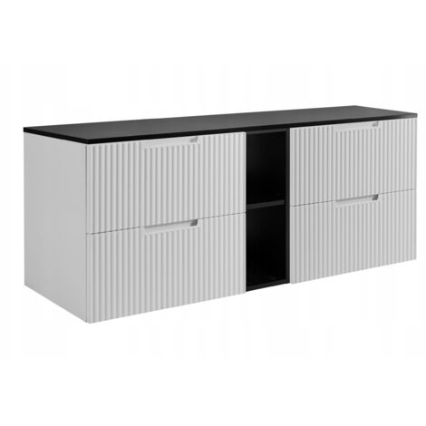 Vena Waschtischunterschrank 140 cm - Weiß und Schwarz - Elegantes Design - Riffles Fronts