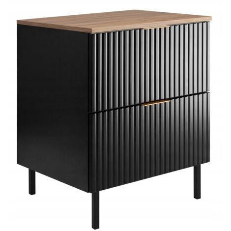 Waschtischunterschrank 60 cm - Schwarz - Moderner Stil - Mit Eichenplatte und Beinen