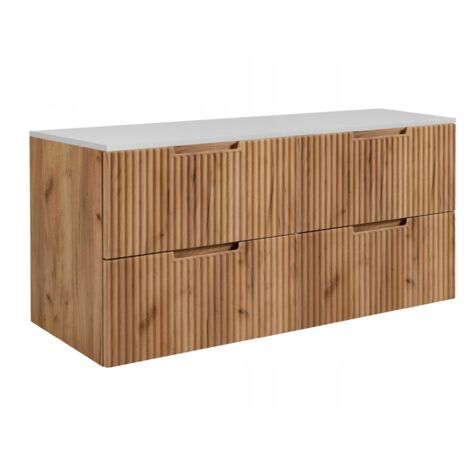 Waschtischunterschrank Vena - 120 cm - Goldene Eiche - Gerillte Fronten - Weiches Futter