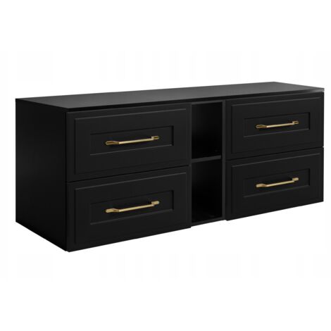 Waschtischunterschrank - 140 cm - Schwarz - Elegantes Design - Mit Soft Close Schubladen