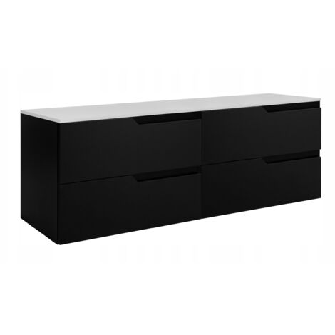 Waschtischunterschrank 160 cm - Schwarz und Weiß - Modernes Design - MDF-Fronten Matt