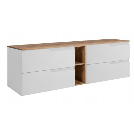 Waschtischunterschrank 180 cm - Weiß Eiche Craft - Modernes Design - 4 praktische Schubladen