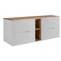 Vena Waschtischunterschrank - 140 cm - Weiß und Eiche - Modernes Design - Geriffelte Fronten