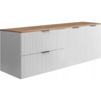 Waschtischunterschrank - 140 cm - Weiß und Eiche - Modernes Design - gerippte Fronten