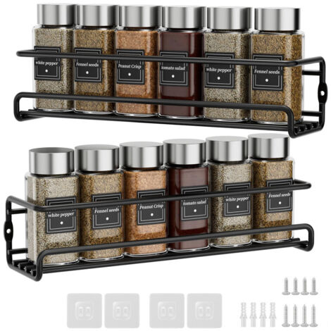 2-piece wall-mounted spice racks, space-saving kitchen organizer, black (1/5)