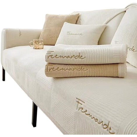 Plain clic-clac sofa cover with ties, modern striped sofa, waterproof design, non-slip sofa cover, durable furniture protection, suitable for living room, 70×70, Ivory (1/5)