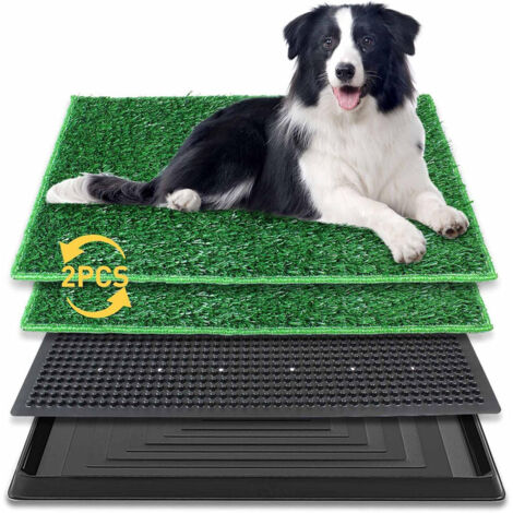 Pet toilet, dog toilet with trays and 2 artificial grass mats, 76 × 51 cm, green (1/5)