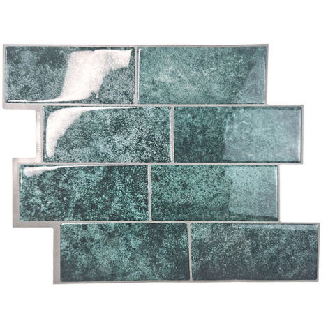 10 pcs 3D wall panels, splash-proof, kitchen wall decor, blue-green, 29.36×21.3cm