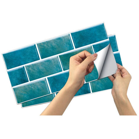 3D wall panels, 12 pieces 15×30 cm adhesive tiles, kitchen wall stickers, modern design, water and oil resistant, peacock blue
