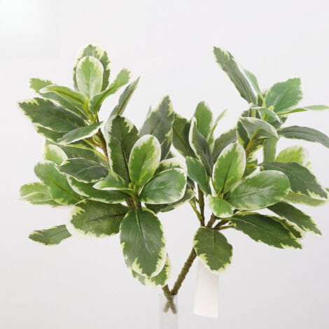 Set of 2 Artificial Green Plants for Outdoors – Autumn Croton for Garden, Yard, and Indoor Decoration – White & Green (1/4)