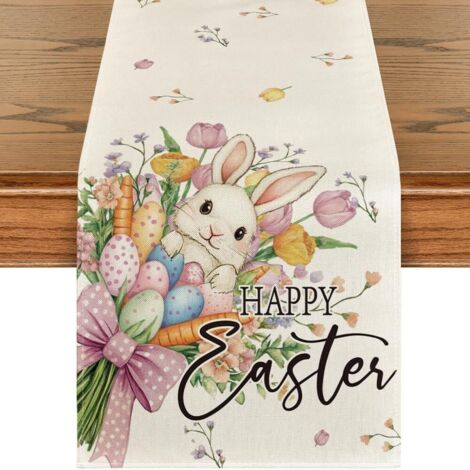 Easter Table Runner 183x33cm Bunny & Egg Design Spring Table Decoration for Home Easter Party E (1/5)