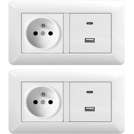 2 Pack 16A Double Module 2P+T Socket + USB/Type-C Fast Charge – Easy Install Home & Office (1/4)