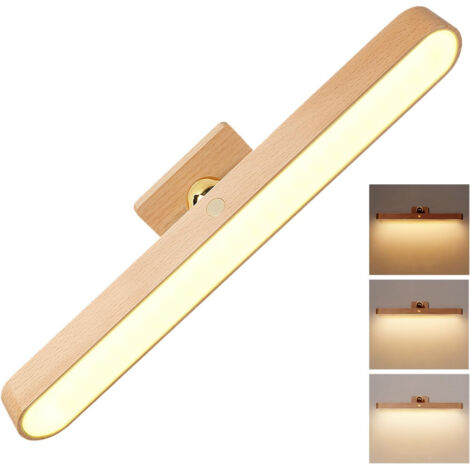 Wood LED Wall Lamp with 360° Rotating Magnetic Design, Dimmable Night Light, USB Rechargeable, Decorative Indoor Lighting, Mirror Auxiliary Lamp for Bedroom or Living Room (1/5)