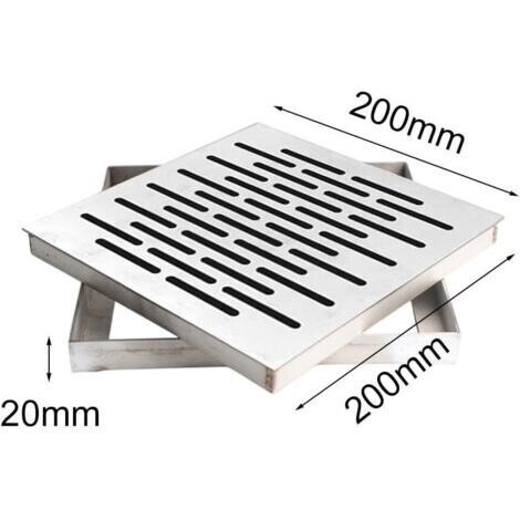 Bodenablauf aus Edelstahl mit Rahmen, externer Ablaufabdeckung, Regenwasserablaufrost, rutschfestem Quadrat für Gartenböden, ab Lager mit Rahmen (200 x 200 x 20 mm)