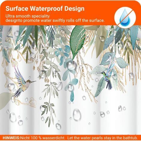 Duschvorhang, 150 x 180 cm – Blaue und goldene Blätter – Beschwerter Saum – Schimmelresistent – Wasserdicht – Waschbar – Polyester