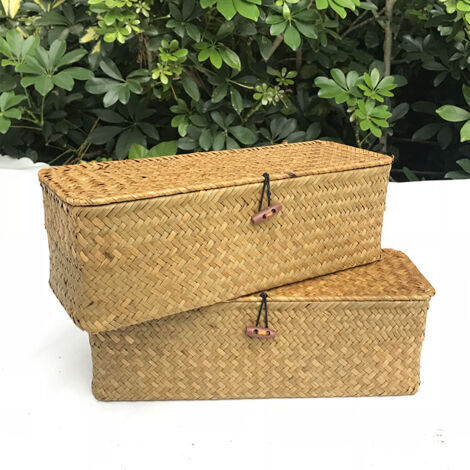 Aufbewahrungskorb aus natürlichem Seegras – Rechteckiger Deckel – 3 Fächer zur Aufbewahrung von Spielzeug und Toilettenpapier – 32 x 12 x 11 cm