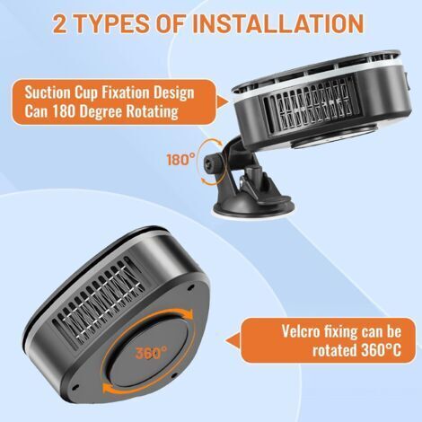 2-in-1 Auto-Heizlüfter, 120 W, 12 V, Heizung/Kühlung, 360° drehbarer Winter-Auto-Entfroster, mit Saugnapfhalterung