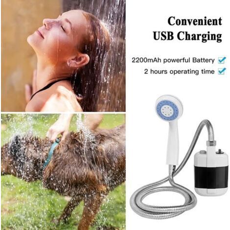 CCYKXA Tragbare Campingdusche, Handbrausekopf, wiederaufladbare elektrische Duschpumpe für Camping, Wandern, Strand, Autowäsche, Reisen und Tierpflege