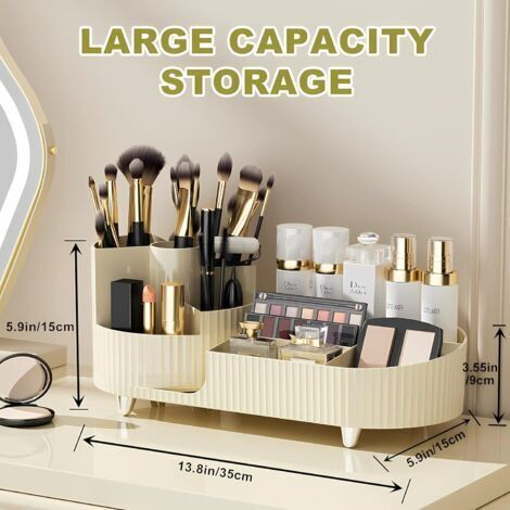 Drehbarer Make-up-Organizer mit 2-in-1-Fächern, Pinselhalter, 360°-Organizer für Schlafzimmer, Badezimmer, Schminktisch und Parfümaufbewahrung (1/4)