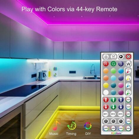 m LED-Streifen (1 x 5 m), RGB-LED-Streifen, mehrfarbiges LED-Licht, mit 44-Tasten-Fernbedienung und App, Musiksynchronisation, für Dekoration, Bar, Hochzeit, Schlafzimmer, Party, 2 Stück (1/3)